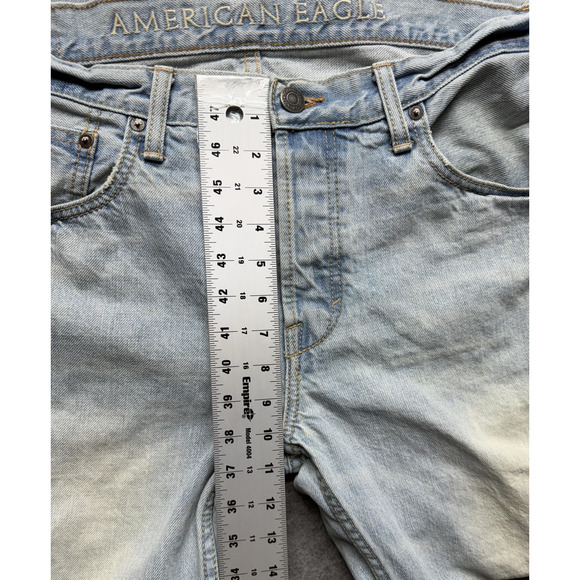 American Eagle Jeans Mens 34x30 Light Wash Straight Leg Distressed Denim Y2K - Picture 4 of 11